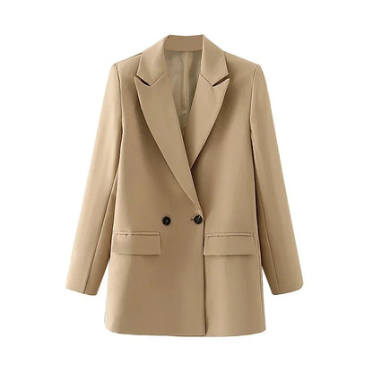 Double Breasted Notch Lapel Office Blazer | Wovetsa