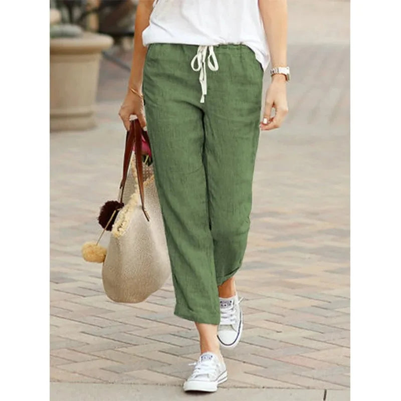 Y2K Drawstring Cotton Ankle Pants | Wovetsa