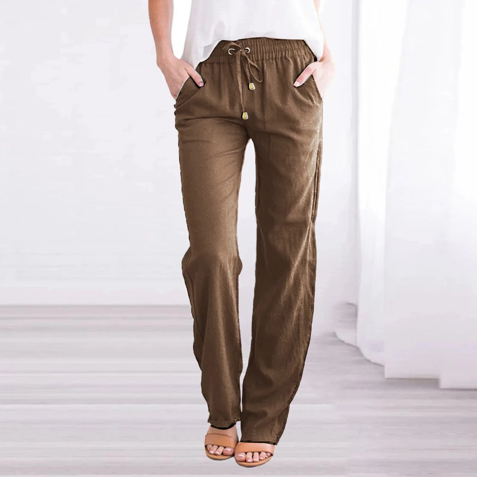 Linen-Blend Drawstring Wide-Leg Pants | Wovetsa