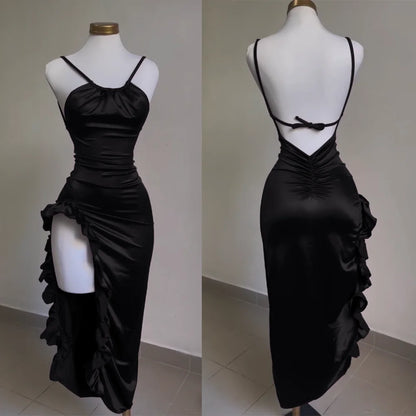 Y2K Asymmetric Halter Maxi Dress | Wovetsa
