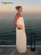 Strapless Pleated Backless Maxi Dress | Wovetsa