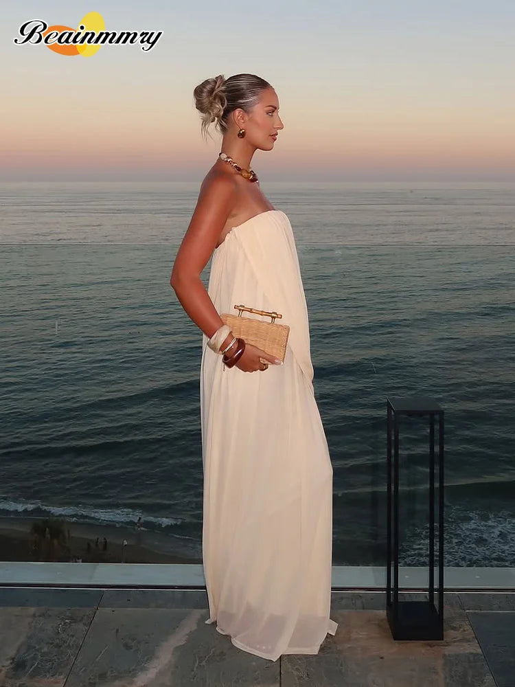 Strapless Pleated Backless Maxi Dress | Wovetsa