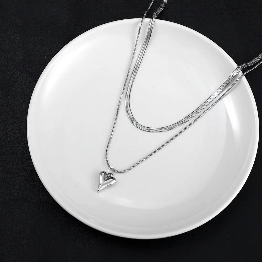 Double Layer Heart Pendant Necklace | Wovetsa
