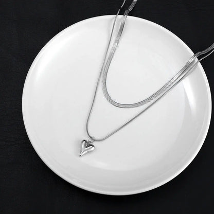 Double Layer Heart Pendant Necklace | Wovetsa