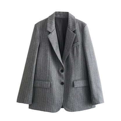 Striped Notch Lapel Blazer with Pockets | Wovetsa