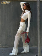 White High-Waist Wide-Leg Cotton Pants | Wovetsa