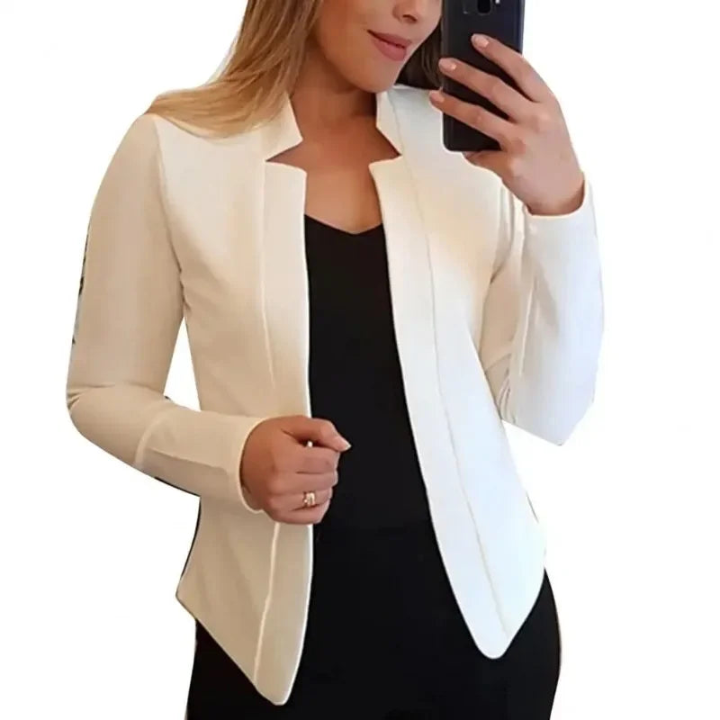 Open Stitch Mandarin Collar Blazer | Wovetsa