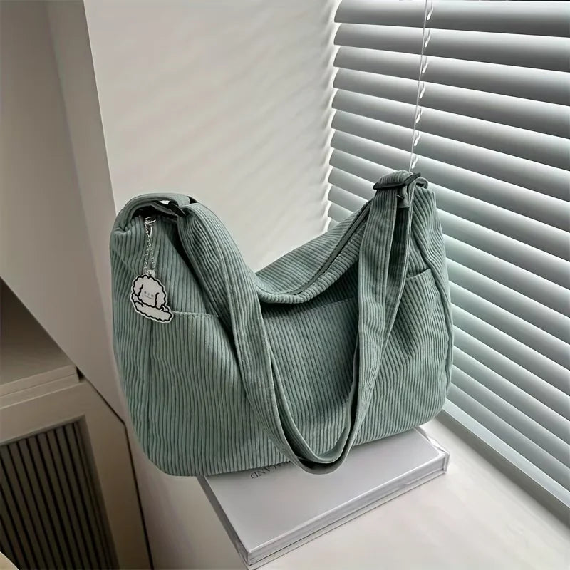 Corduroy Half-Moon Shoulder Bag with Hat Patch | Wovetsa