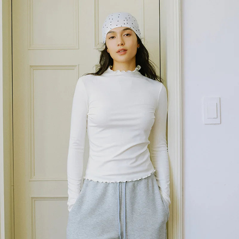 Wool Ruffled Trim Knit Top | Wovetsa