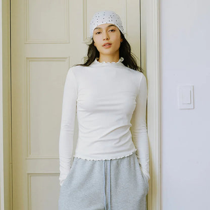 Wool Ruffled Trim Knit Top | Wovetsa