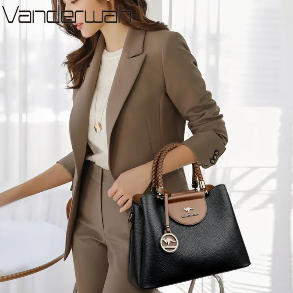 3-Layer PU Leather Tote Shoulder Bag | Wovetsa