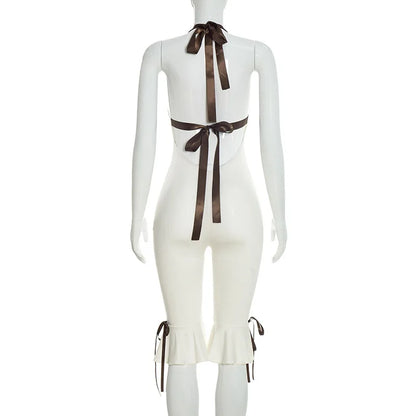 Lace-Up Halter Bow Backless Y2K Jumpsuit | Wovetsa
