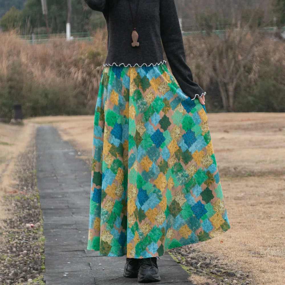 Bohemian Floral Print Cotton Linen Maxi Skirt | Wovetsa