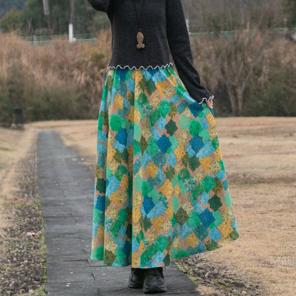 Bohemian Floral Print Cotton Linen Maxi Skirt | Wovetsa