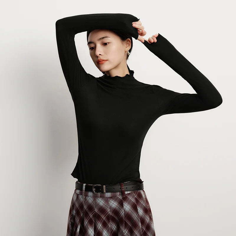 Wool Ruffled Trim Knit Top | Wovetsa