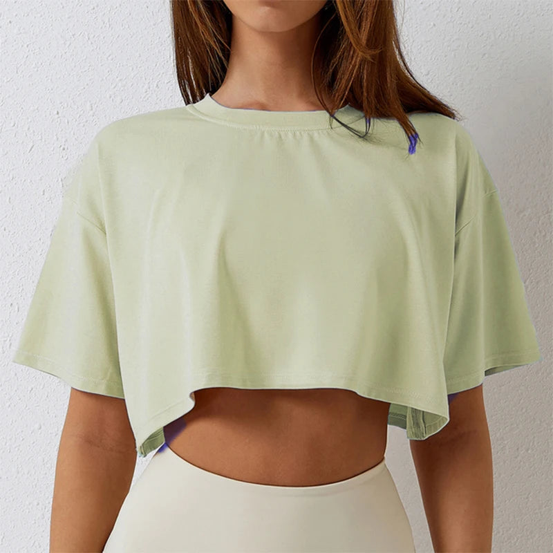 Women's Cotton Blend Short Sleeve Sport T-Shirt Loose Fit Yoga Fitness Casual Top