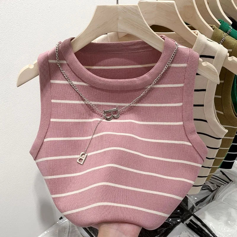 Striped Knit Sleeveless Top | Wovetsa