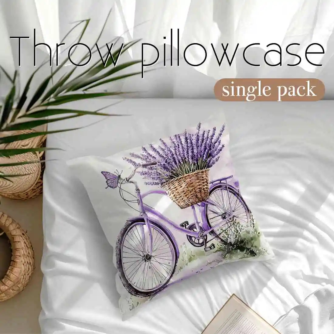 Fantasy Lavender Bicycle Print Cushion Cover Decorative Pillowcase | Wovetsa