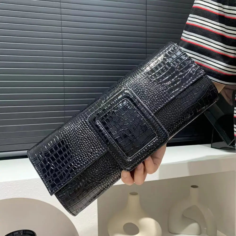 Crocodile Pattern Structured Clutch Handbag | Wovetsa