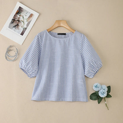 Striped Lantern Sleeve Blouse | Wovetsa
