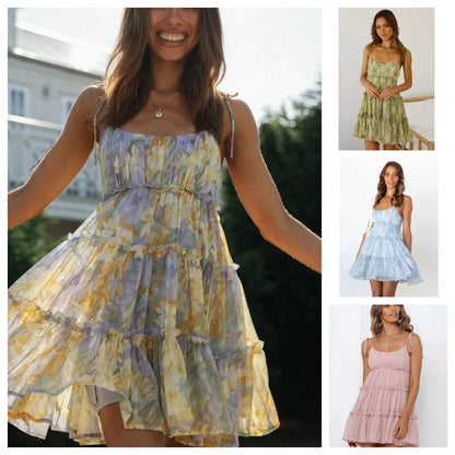 Vintage Floral Print Spaghetti Strap Midi Dress | Wovetsa