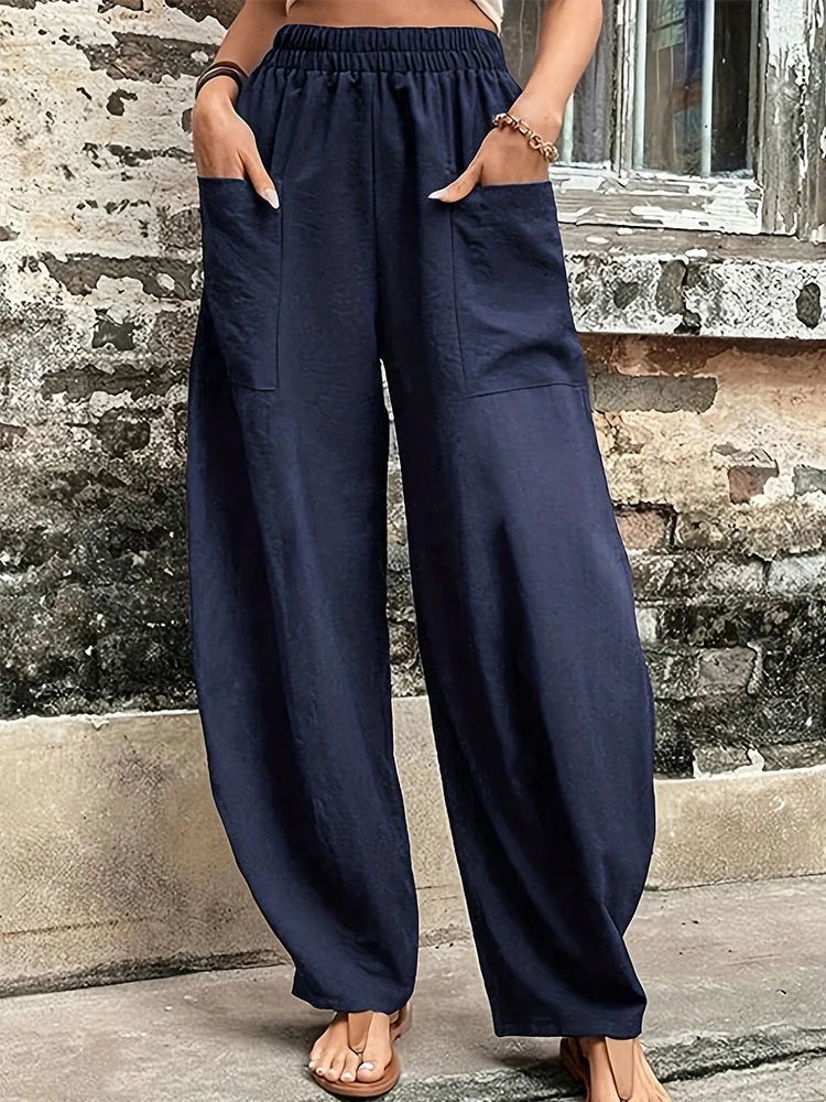 Plus Size Women's Cotton-Linen Harem Trousers | Wovetsa