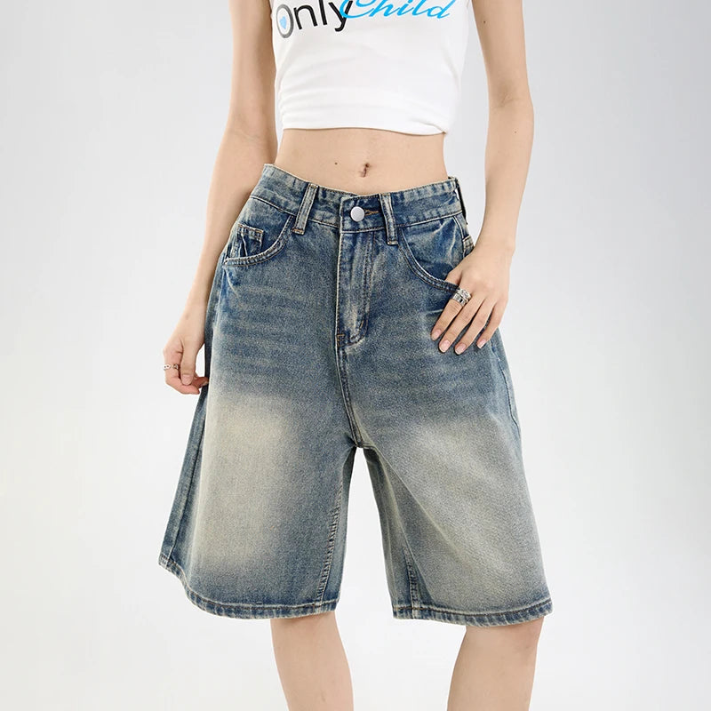 Y2K Tie-Dye Wide-Leg Denim Shorts | Wovetsa