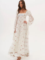 Square Neck Puff Sleeve Empire Waist Boho Maxi Dress | Wovetsa