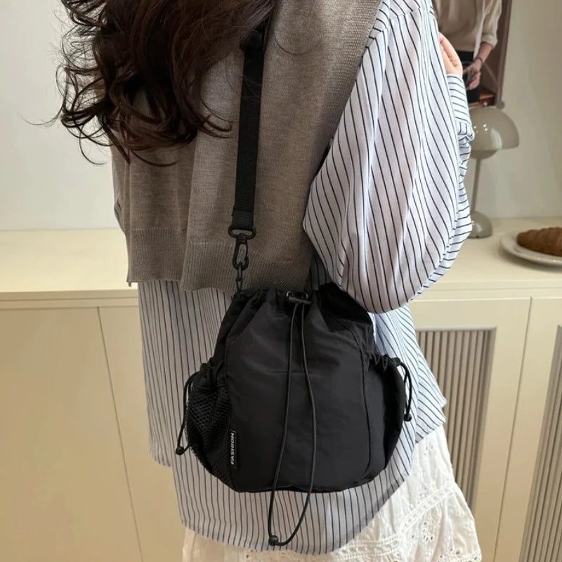 Nylon Drawstring Bucket Crossbody Bag | Wovetsa