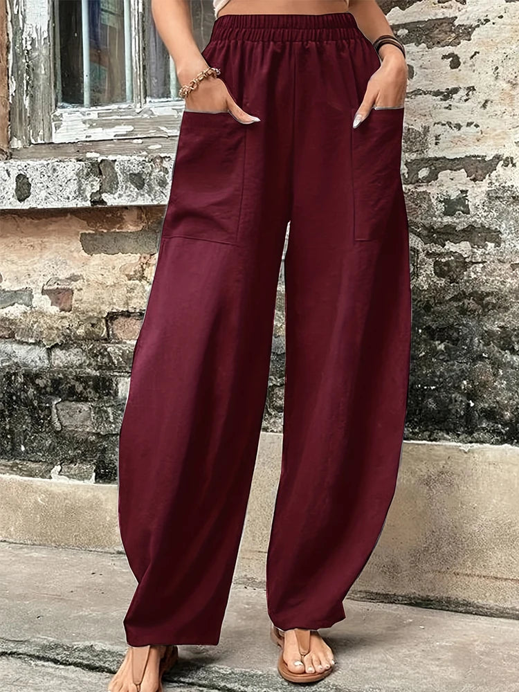 Plus Size Women's Cotton-Linen Harem Trousers | Wovetsa