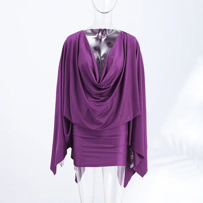 V-Neck Flare Sleeve Mini Dress | Wovetsa