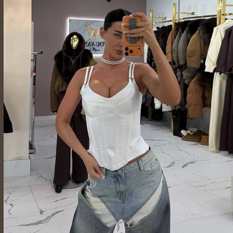 Double Strap Backless Lace-Up Crop Top | Wovetsa