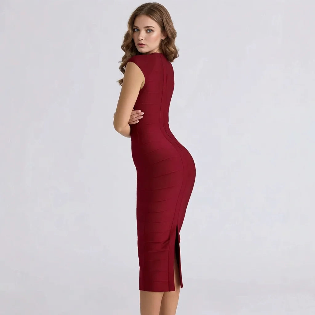 Striped Bandage Knit Midi Dress | Wovetsa