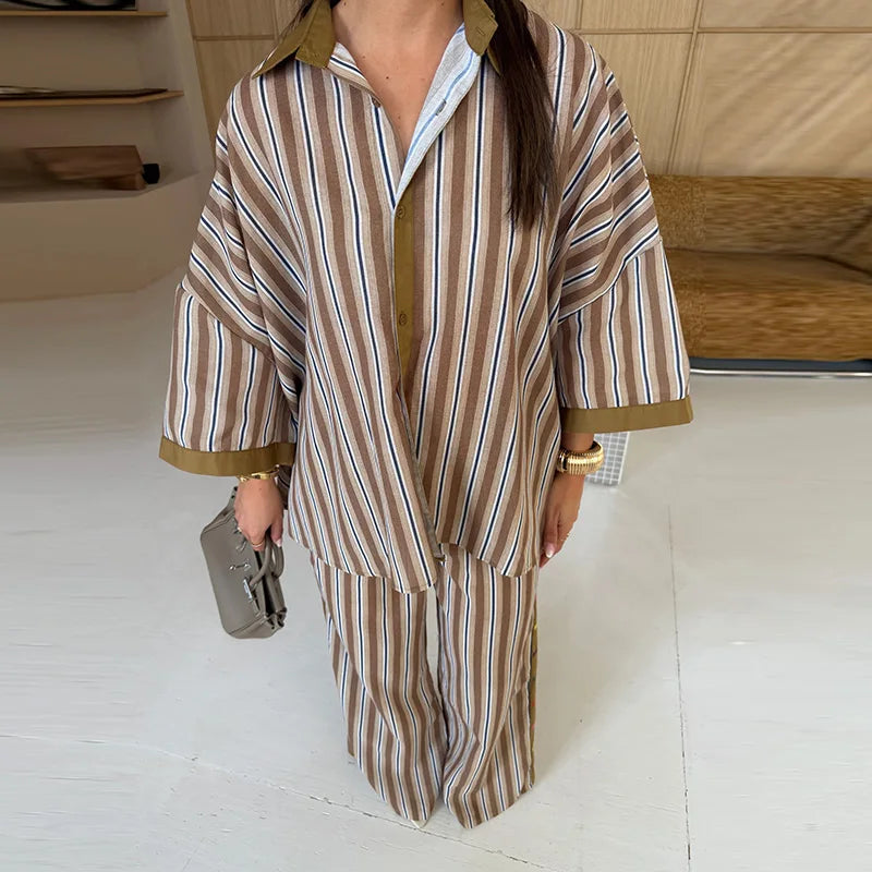 Lapel Shirt & Wide-Leg Pant Set | Wovetsa