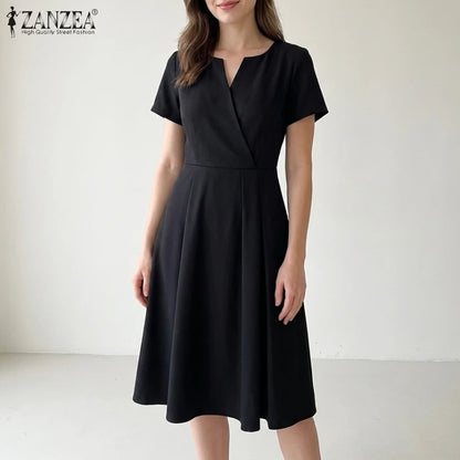 V-Neck A-Line Midi Dress | Wovetsa