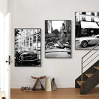 Black & White Luxury Car Paris Street Canvas Wall Art | Wovetsa