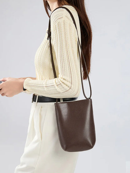 Genuine Leather Mini Shell Crossbody Bag | Wovetsa