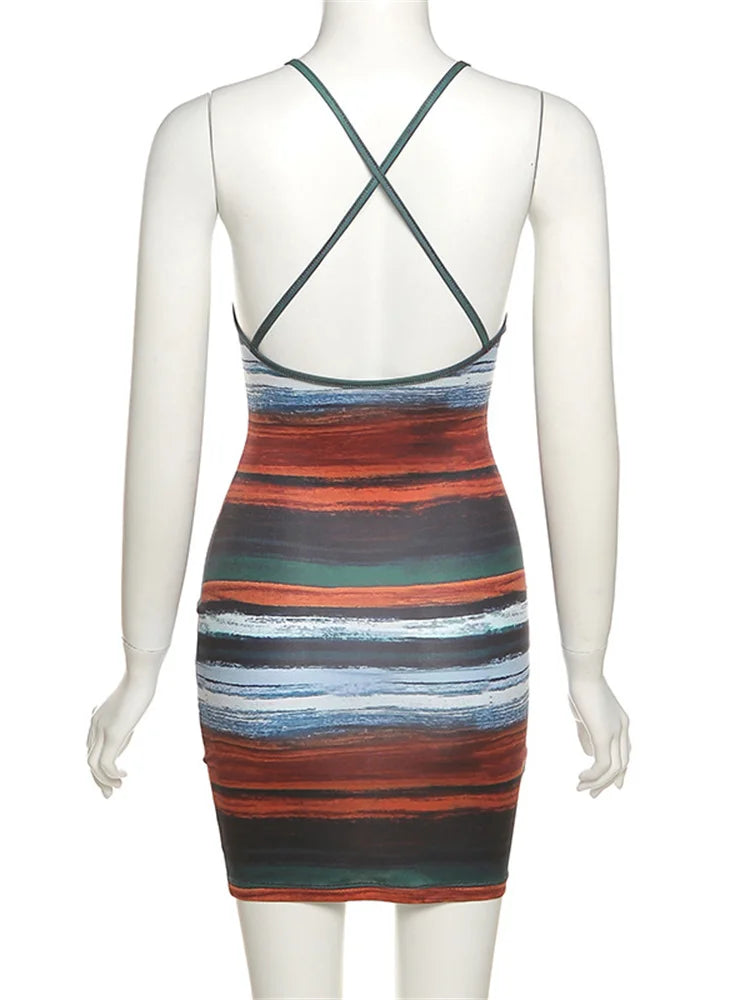 Striped Backless Mini Dress | Wovetsa