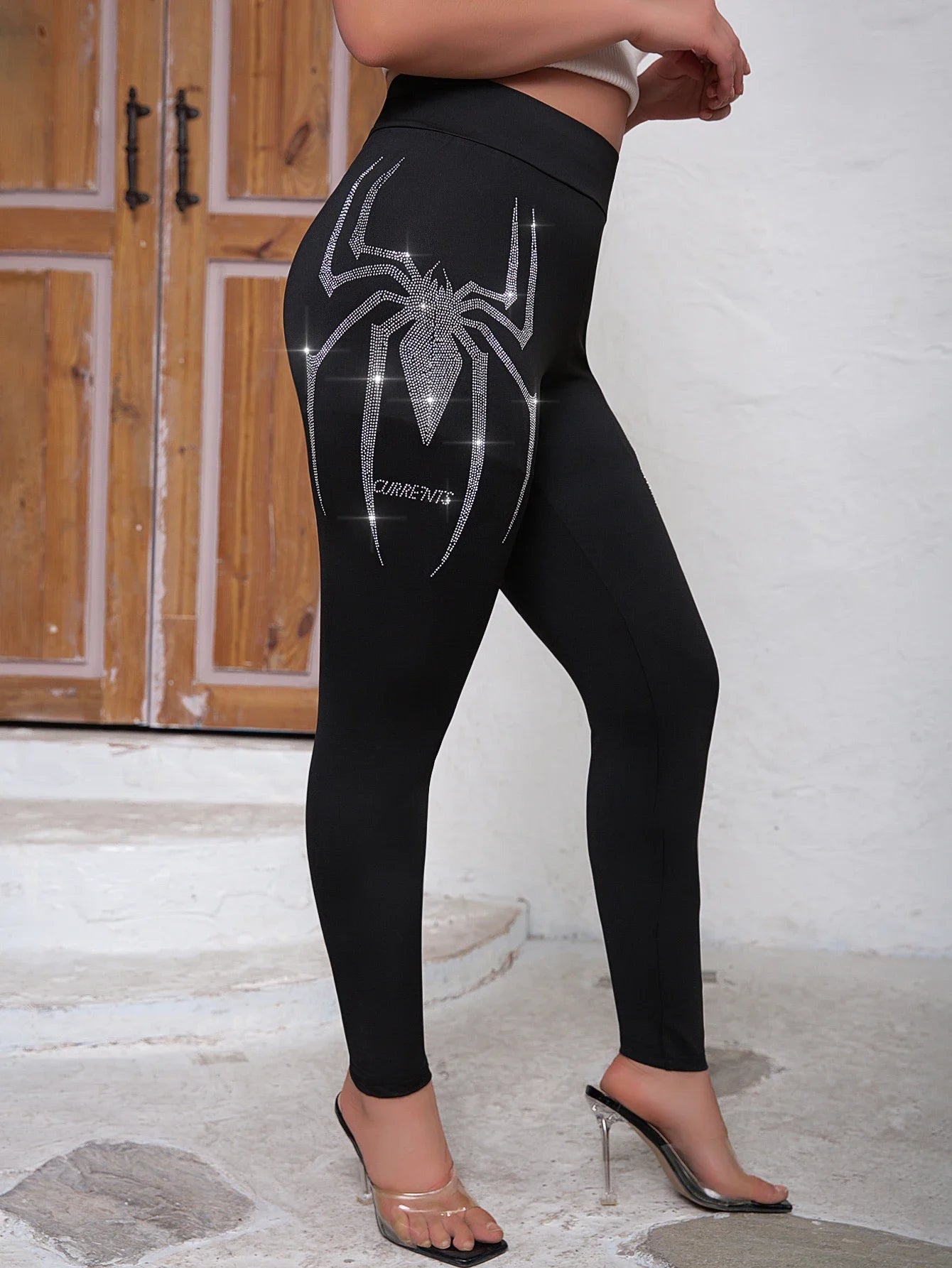 Plus Size Rhinestone Spider Print Leggings | Wovetsa