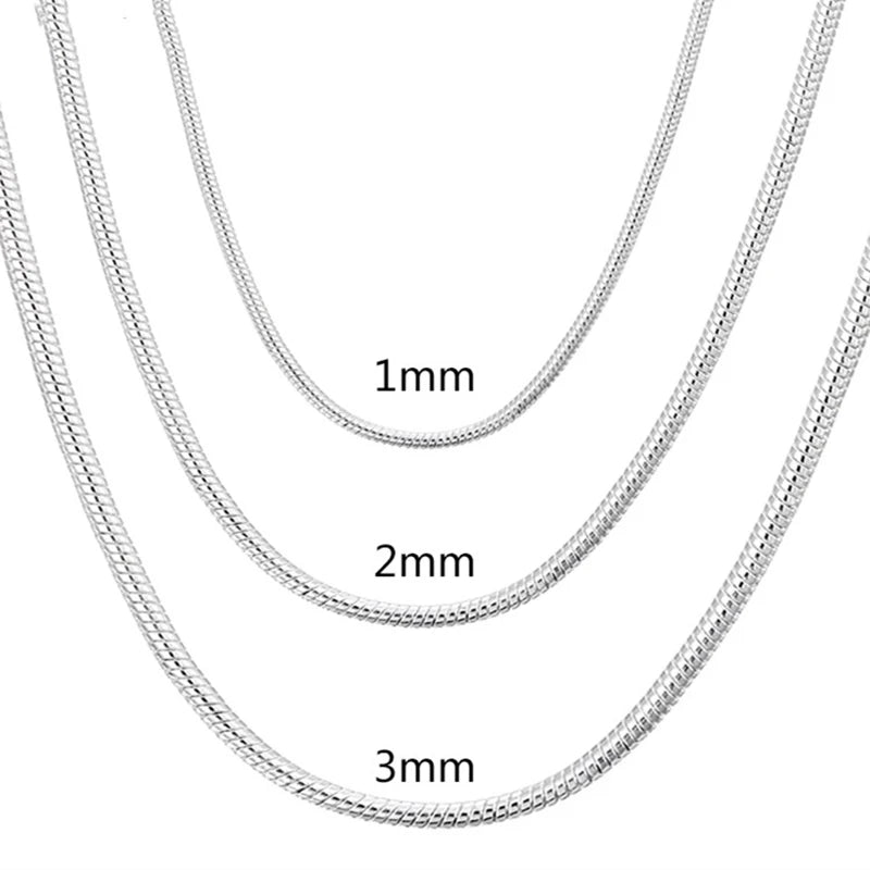 925 Silver Snake Chain Necklace (1mm / 2mm / 3mm) | Wovetsa