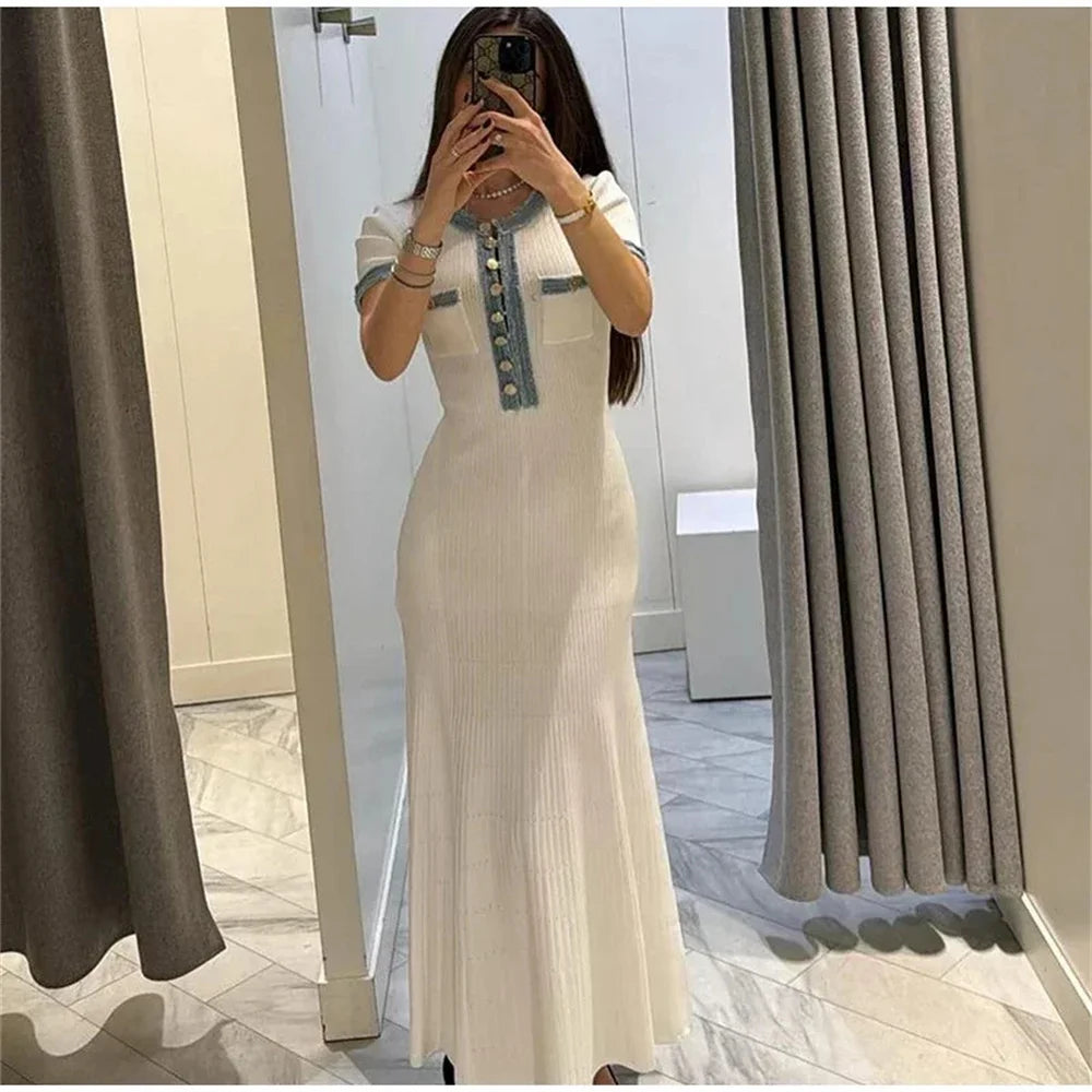 Contrast Knit Bodycon Maxi Dress | Wovetsa