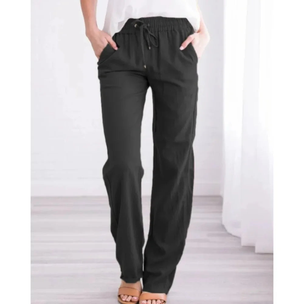 Linen-Blend Drawstring Wide-Leg Pants | Wovetsa