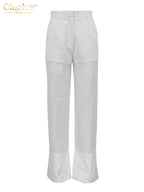 White High-Waist Wide-Leg Cotton Pants | Wovetsa