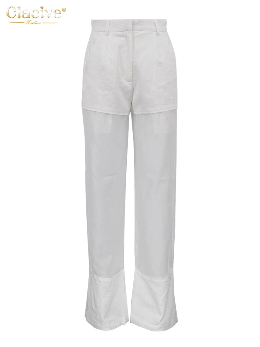 White High-Waist Wide-Leg Cotton Pants | Wovetsa
