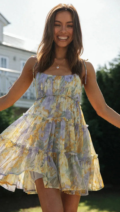 Vintage Floral Print Spaghetti Strap Midi Dress | Wovetsa