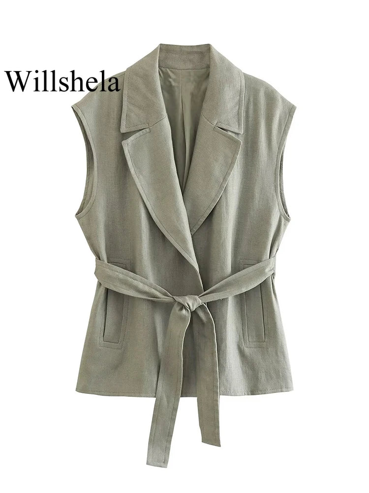 Women's Tailored Two Piece Set – V-Neck Vest & Wide Leg Pants