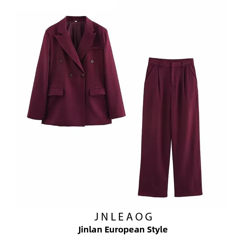 Burgundy Double-Breasted Suit Set | Wovetsa
