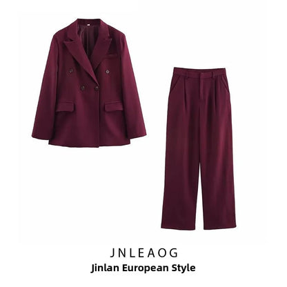 Burgundy Double-Breasted Suit Set | Wovetsa