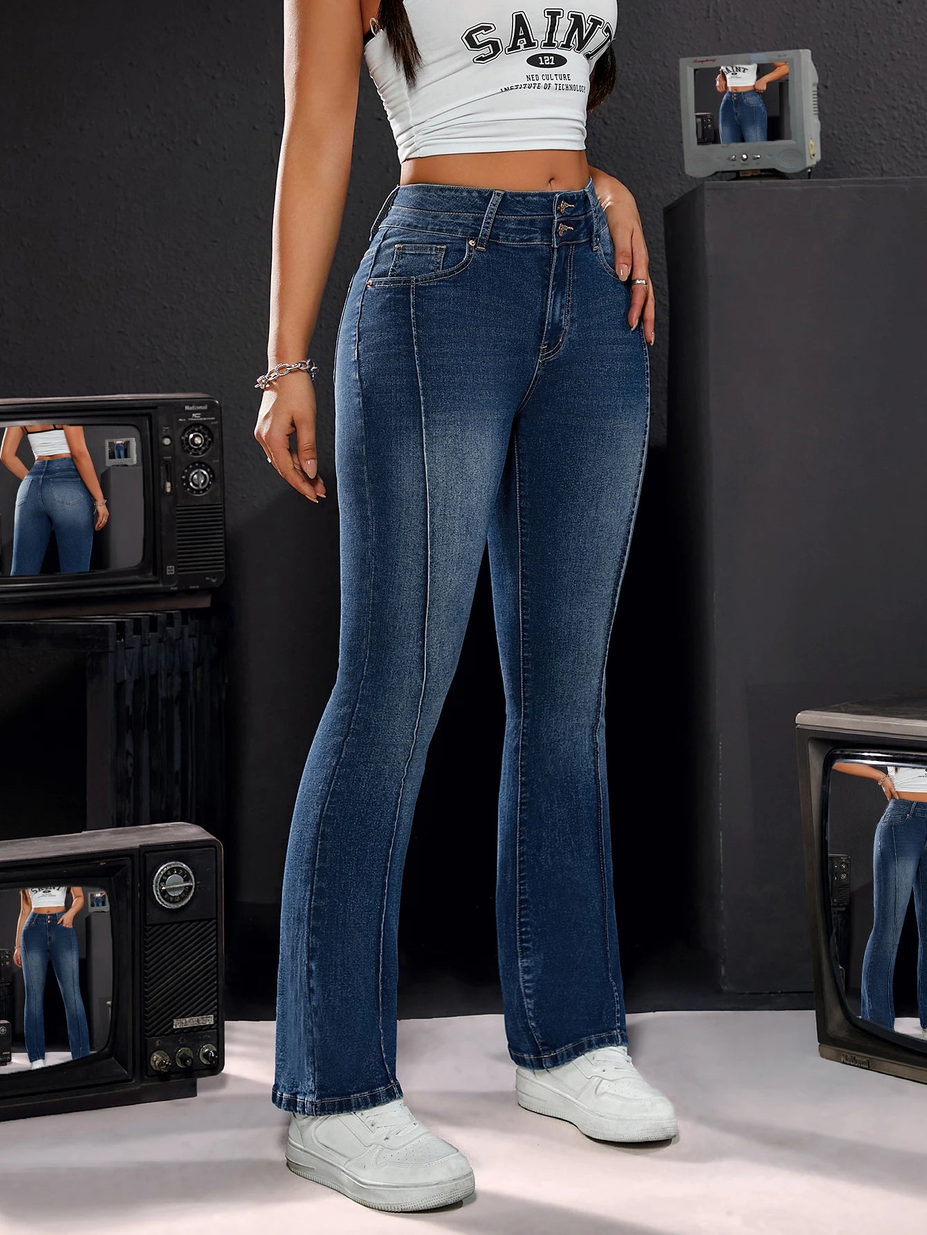 Women's Stretch Slim Straight Denim Jeans | Wovetsa