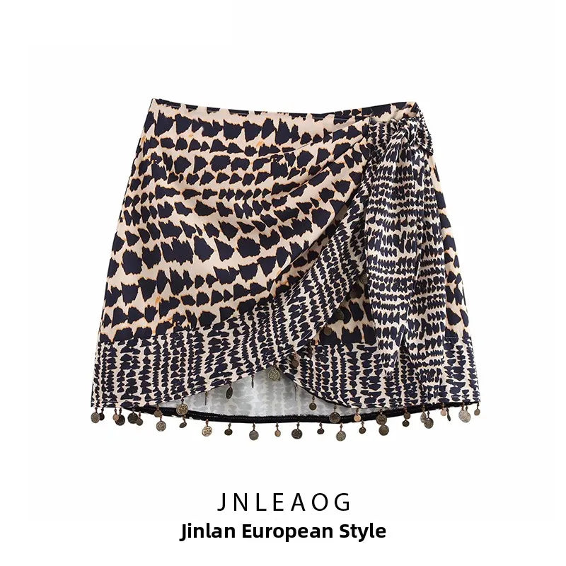 High Waist Beaded Print A-Line Mini Skirt | Wovetsa